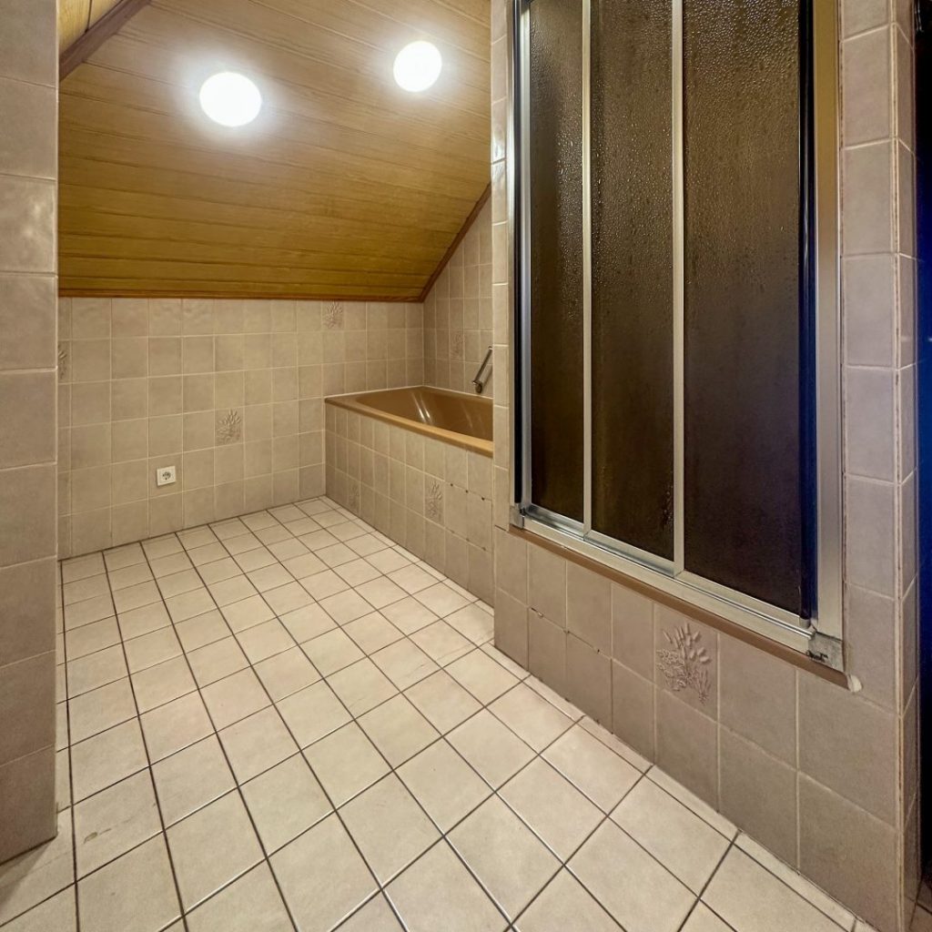 Badezimmer mit Badewanne und Dusche